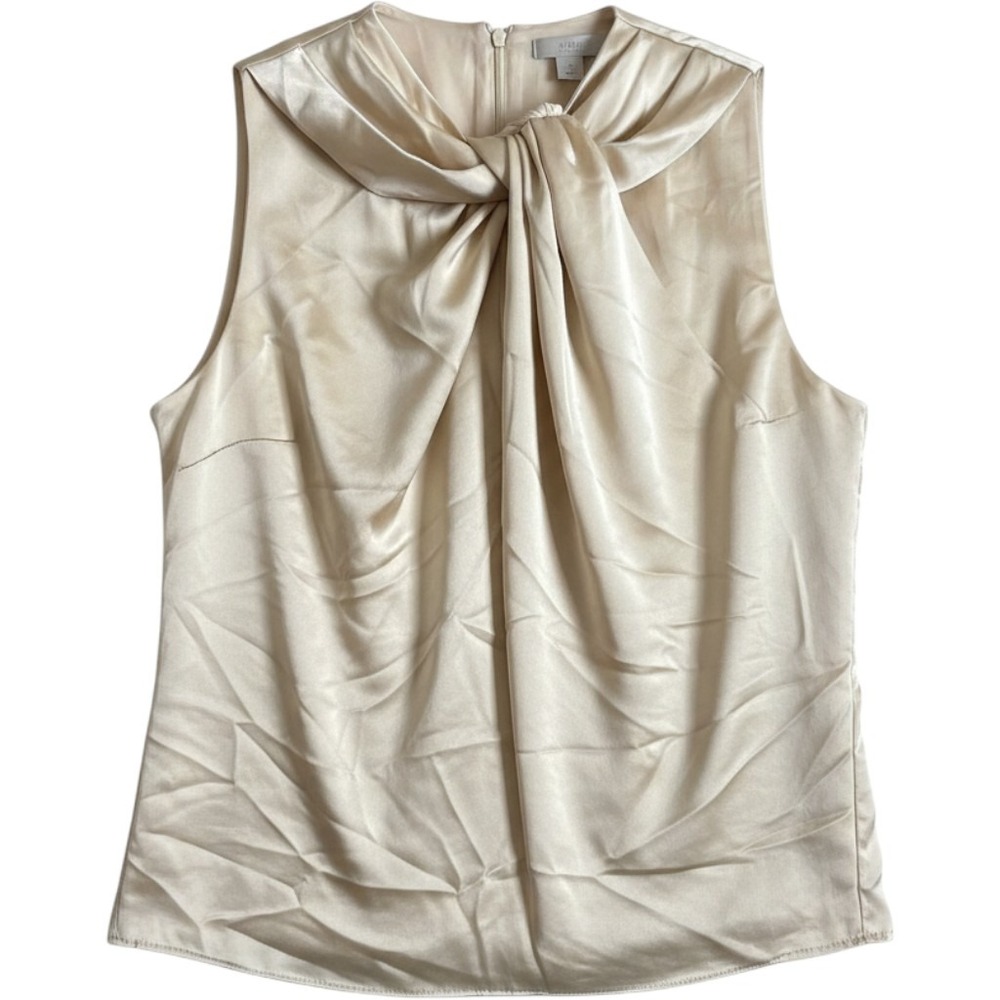 HM Champagne Satin Sleeveless Blouse Twisted Knot Neck Beige Top Womens Medium